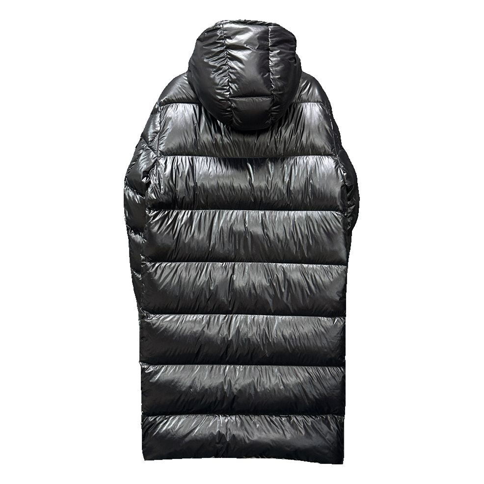 Moncler Hanoverian Glossy Hooded Long Puffer Coat – Premium Down | High-Shine