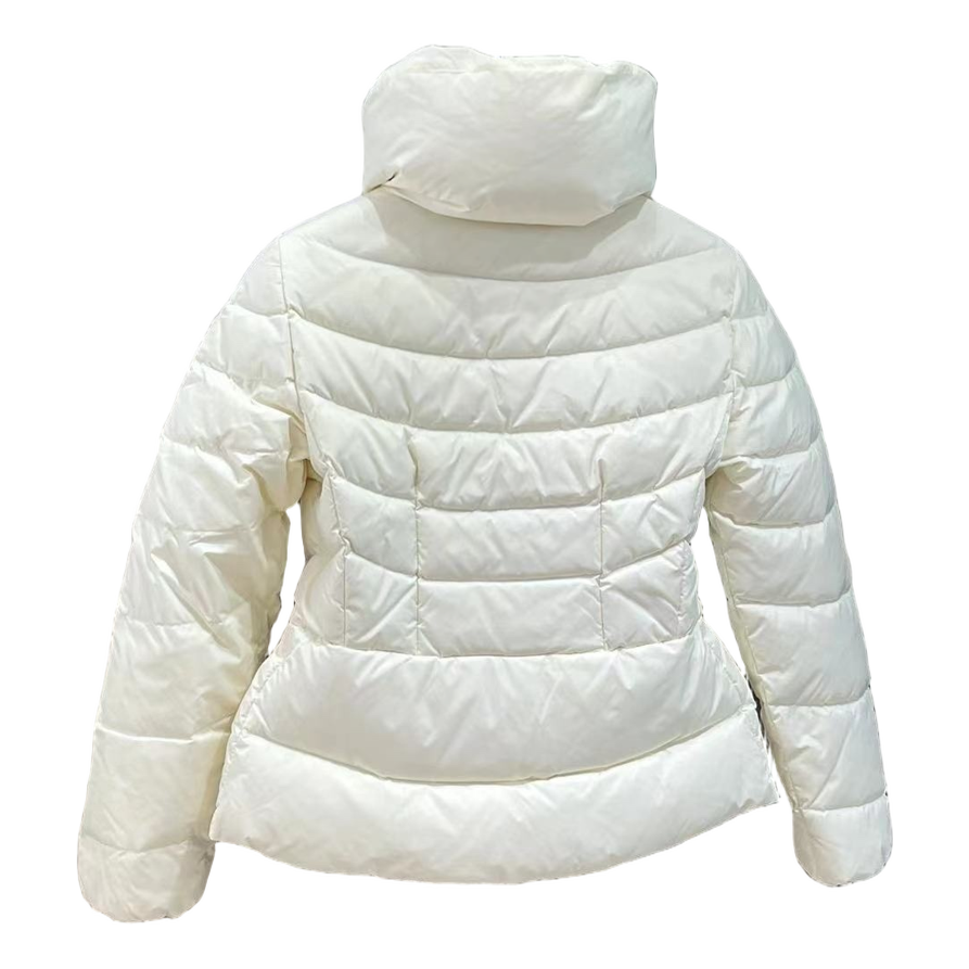 Moncler Drawstring-Waist Stand-Collar Puffer – Ivory | Sculptural Fit | Premium Down