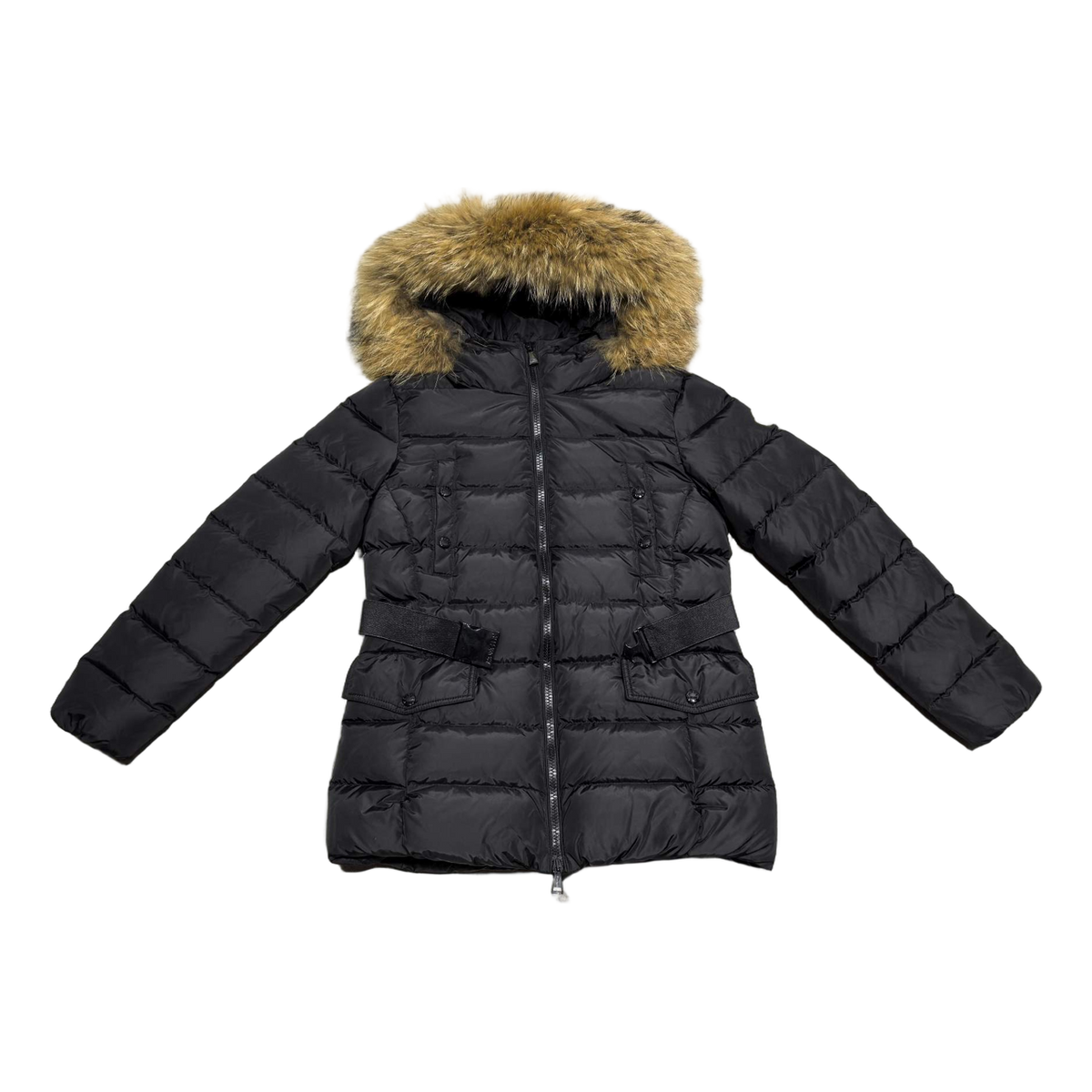 Moncler Four-Pocket Belted Fur-Trim Puffer – Black | Belted & Fur Trim | Premium Down