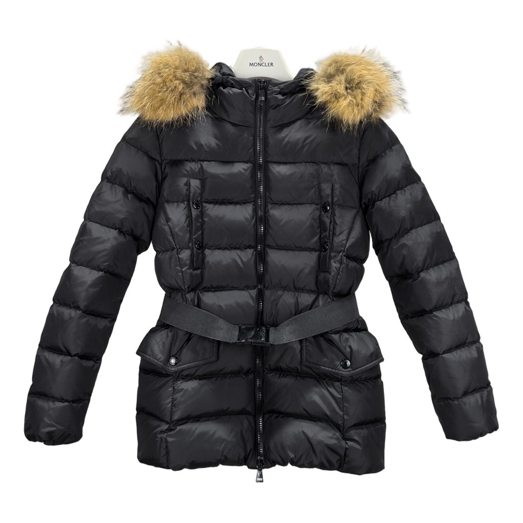 Moncler Four-Pocket Belted Fur-Trim Puffer – Black | Belted & Fur Trim | Premium Down