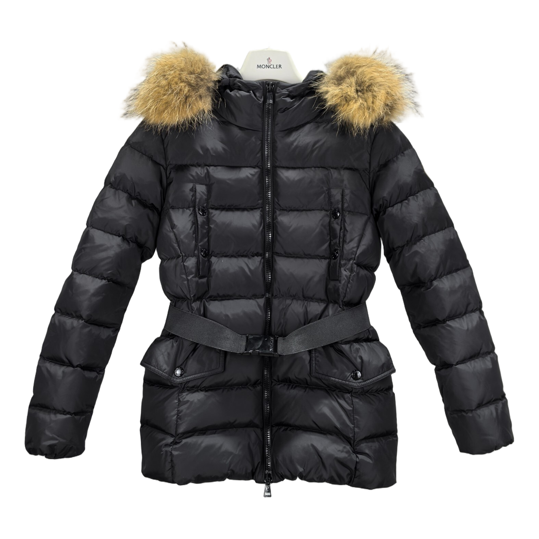 Moncler Four-Pocket Belted Fur-Trim Puffer – Black | Belted & Fur Trim | Premium Down