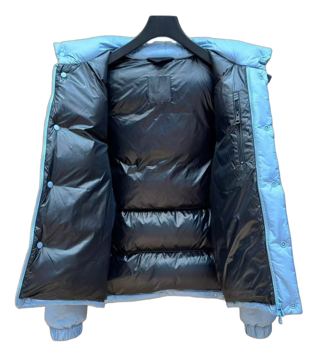 Moncler Orange-Badge Hooded Puffer – Ice Blue | Premium Down