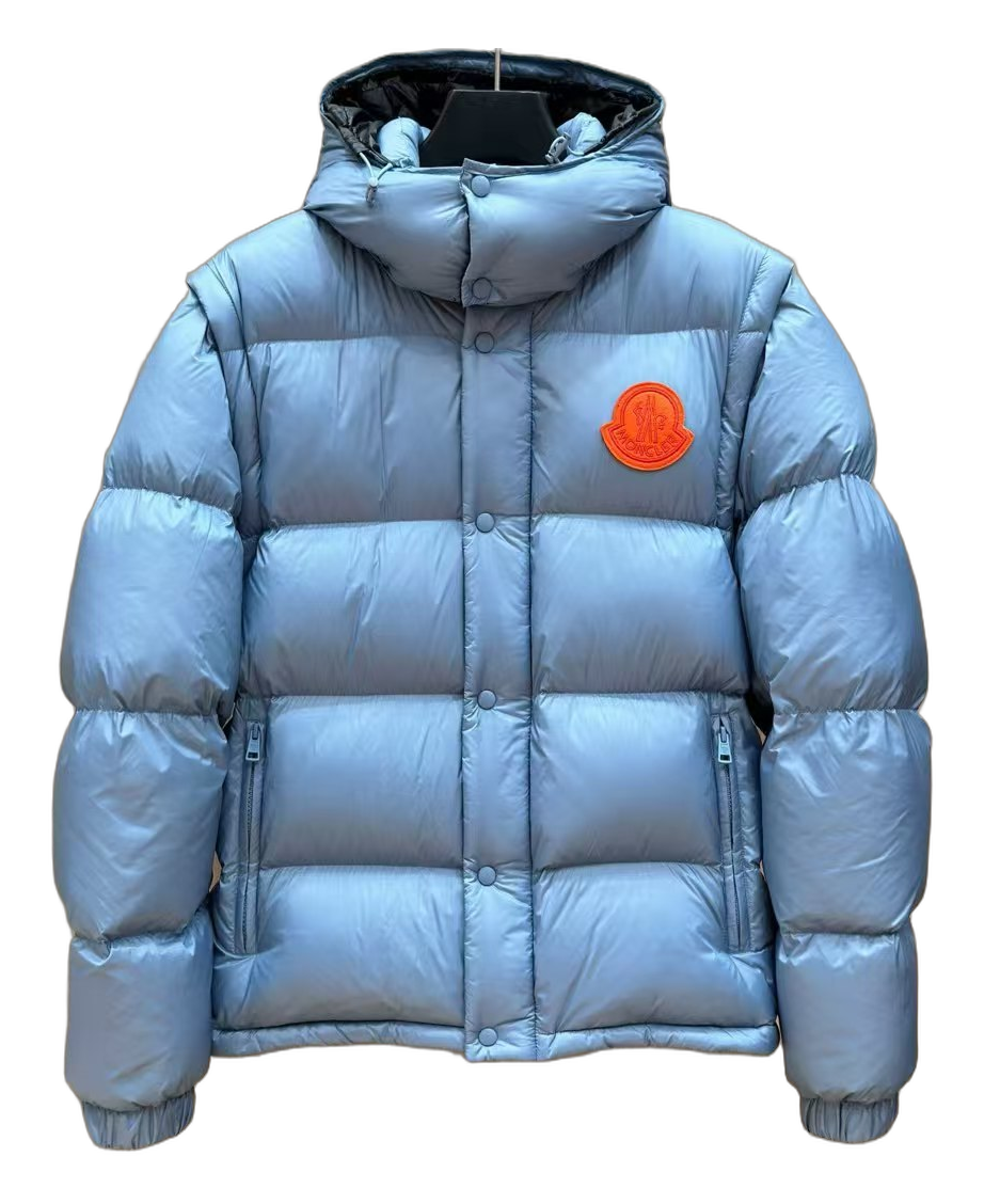 Moncler Orange-Badge Hooded Puffer – Ice Blue | Premium Down