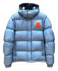 Moncler Orange-Badge Hooded Puffer – Ice Blue | Premium Down