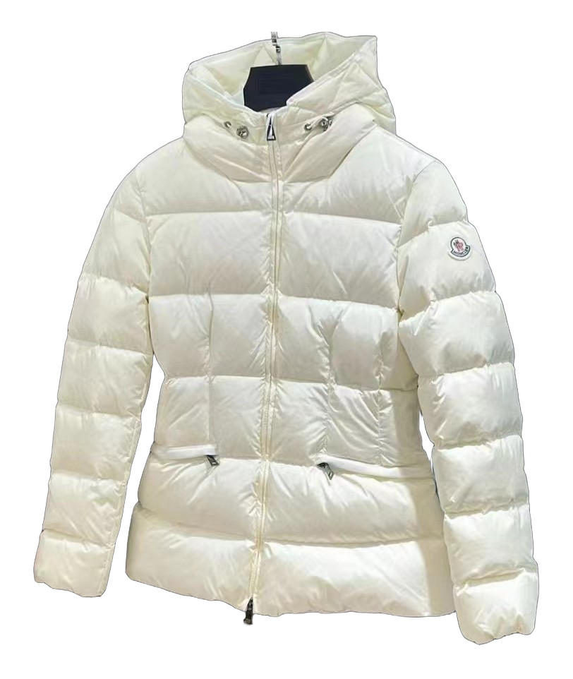 Moncler Fitted Hooded Short Puffer – Ivory | Cropped Fitted | Premium Down