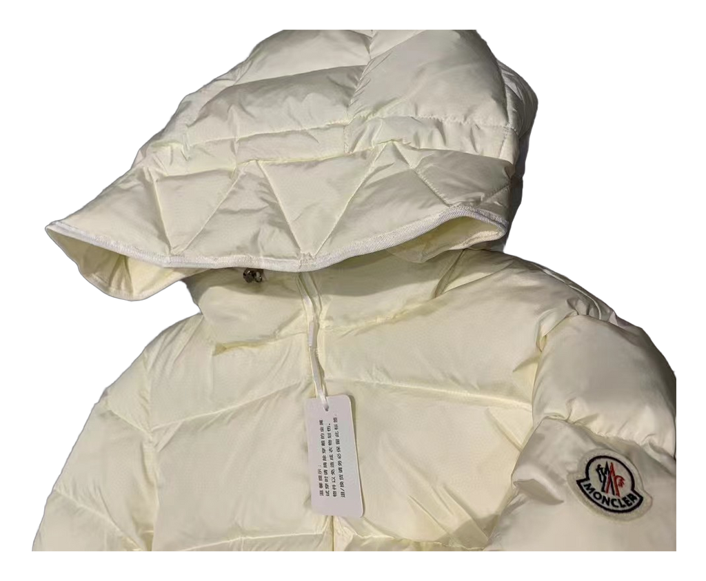 Moncler Fitted Hooded Short Puffer – Ivory | Cropped Fitted | Premium Down