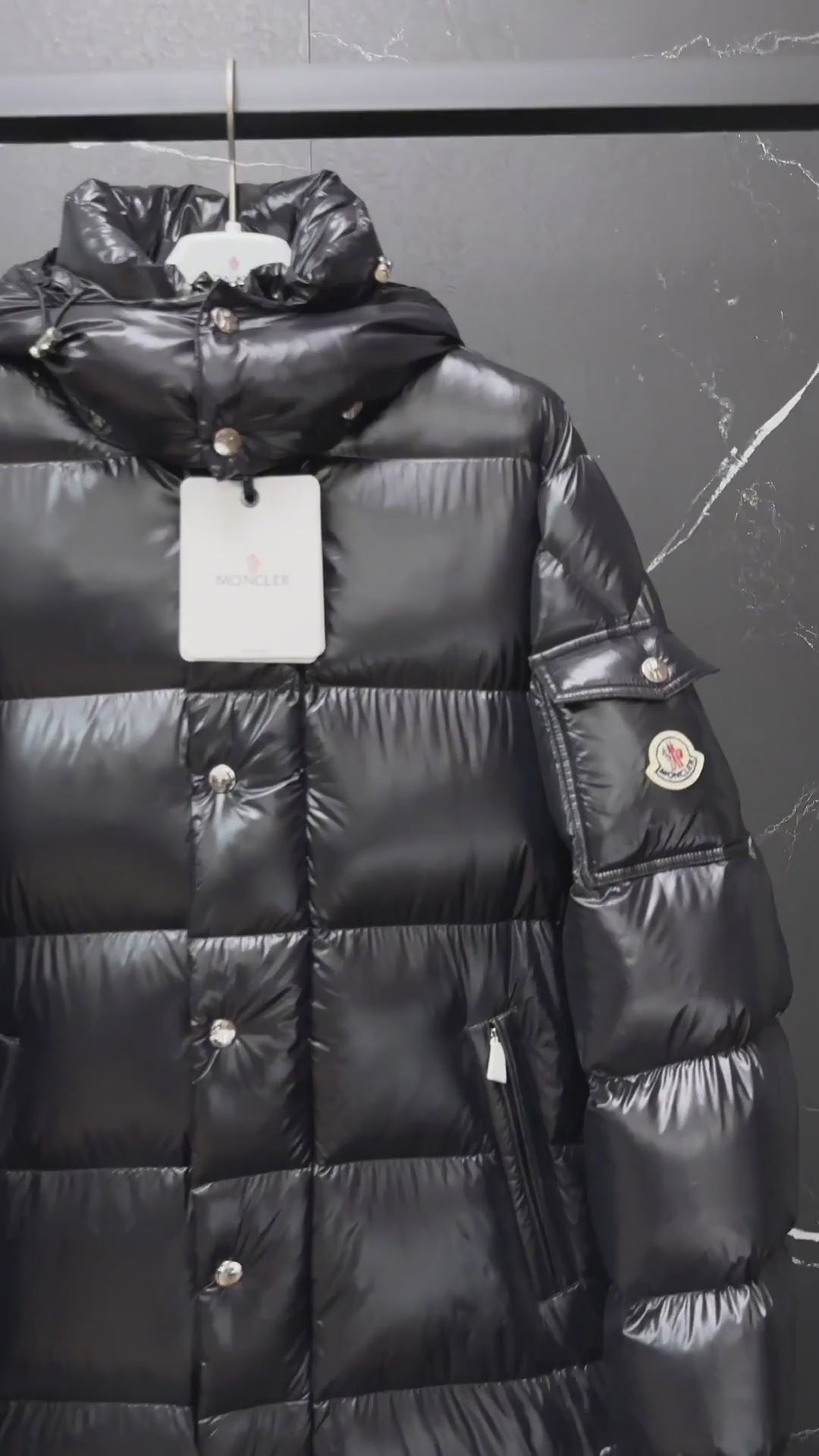 Moncler Hanoverian Glossy Hooded Long Puffer Coat – Premium Down | High-Shine