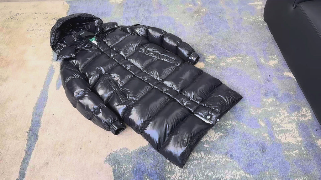 Moncler Hanoverian Glossy Hooded Long Puffer Coat – Premium Down | High-Shine