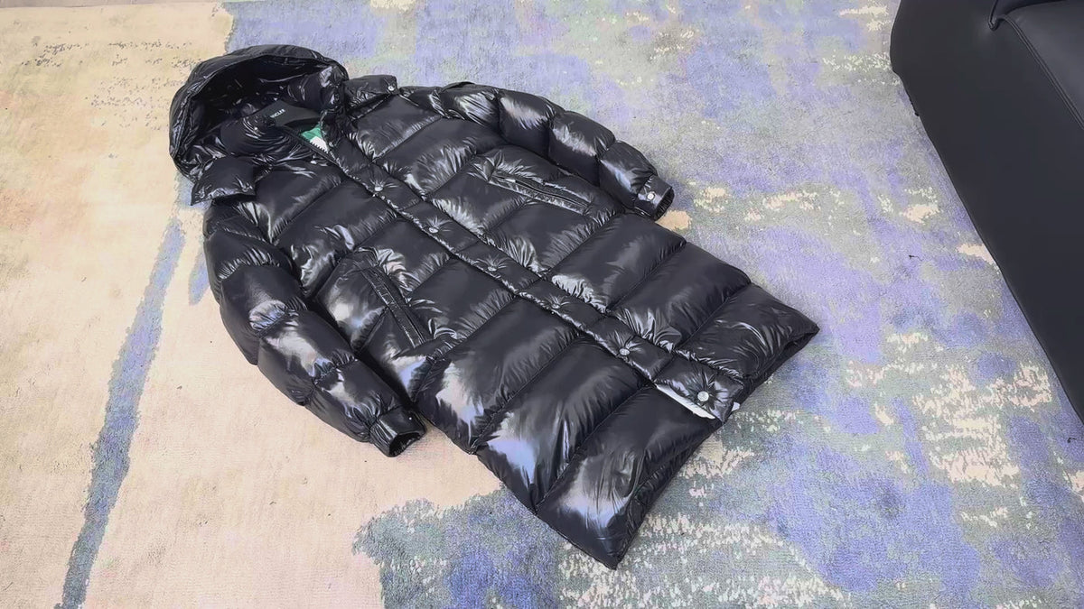 Moncler Hanoverian Glossy Hooded Long Puffer Coat – Premium Down | High-Shine
