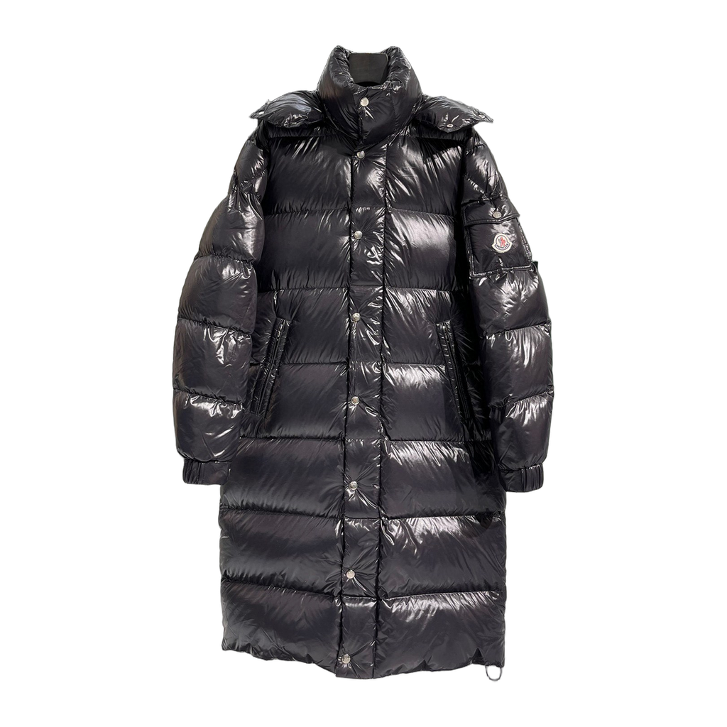 Moncler Hanoverian Glossy Hooded Long Puffer Coat – Premium Down | High-Shine