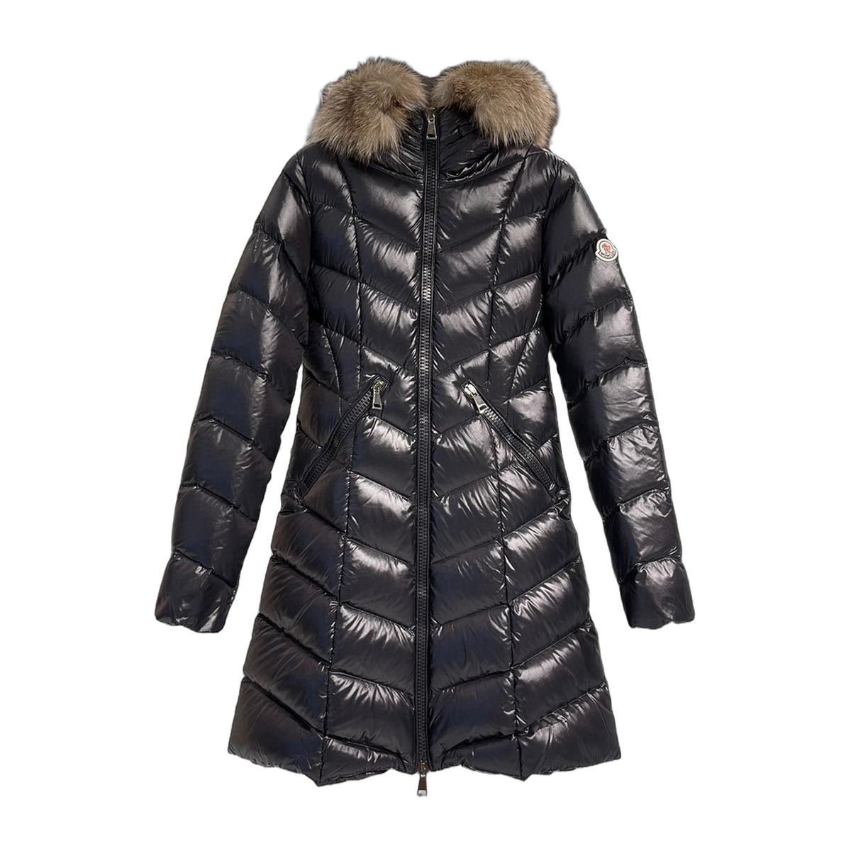 Moncler Fulmarus Chevron-Quilted Fur-Trim Long Coat – Premium Down | Chevron & Fur