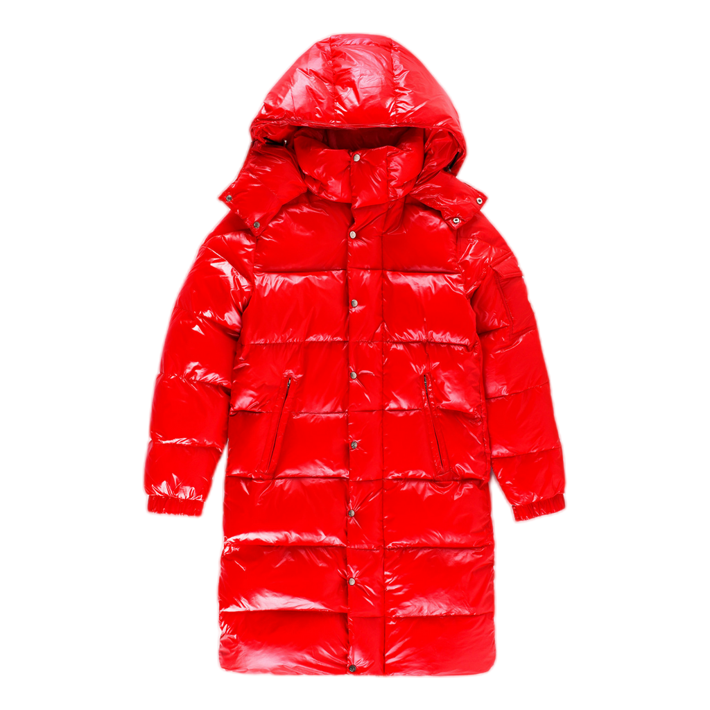 Moncler Hanoverian Glossy Hooded Long Puffer Coat – Red | Premium Down