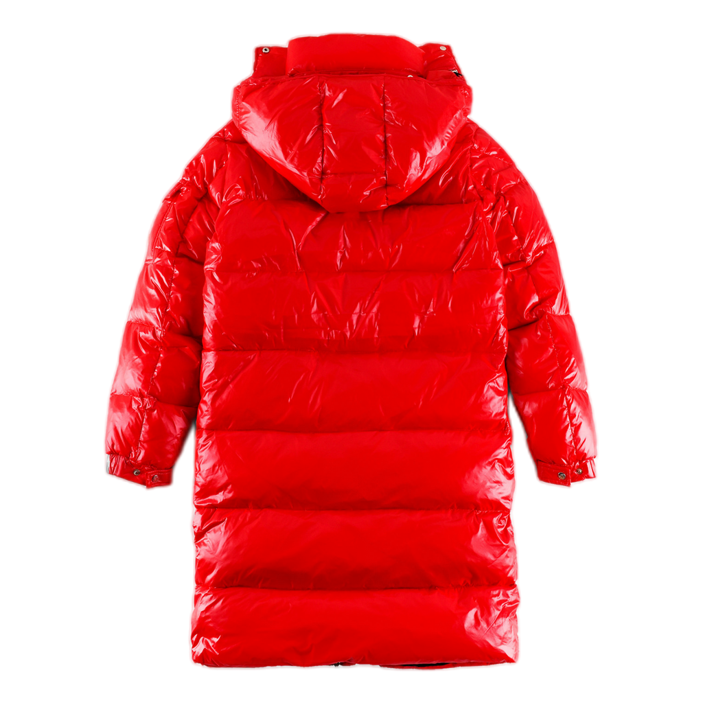 Moncler Hanoverian Glossy Hooded Long Puffer Coat – Red | Premium Down