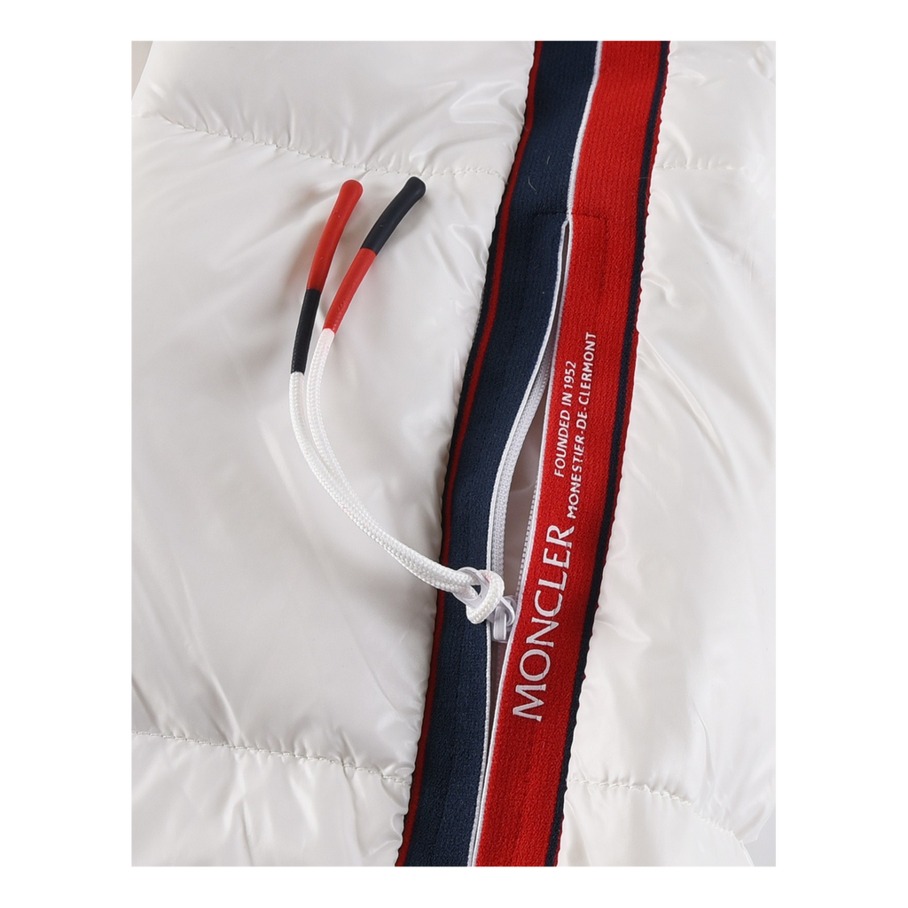 Moncler Tricolour Sleeve-Stripe Glossy Hooded Puffer – Premium Down