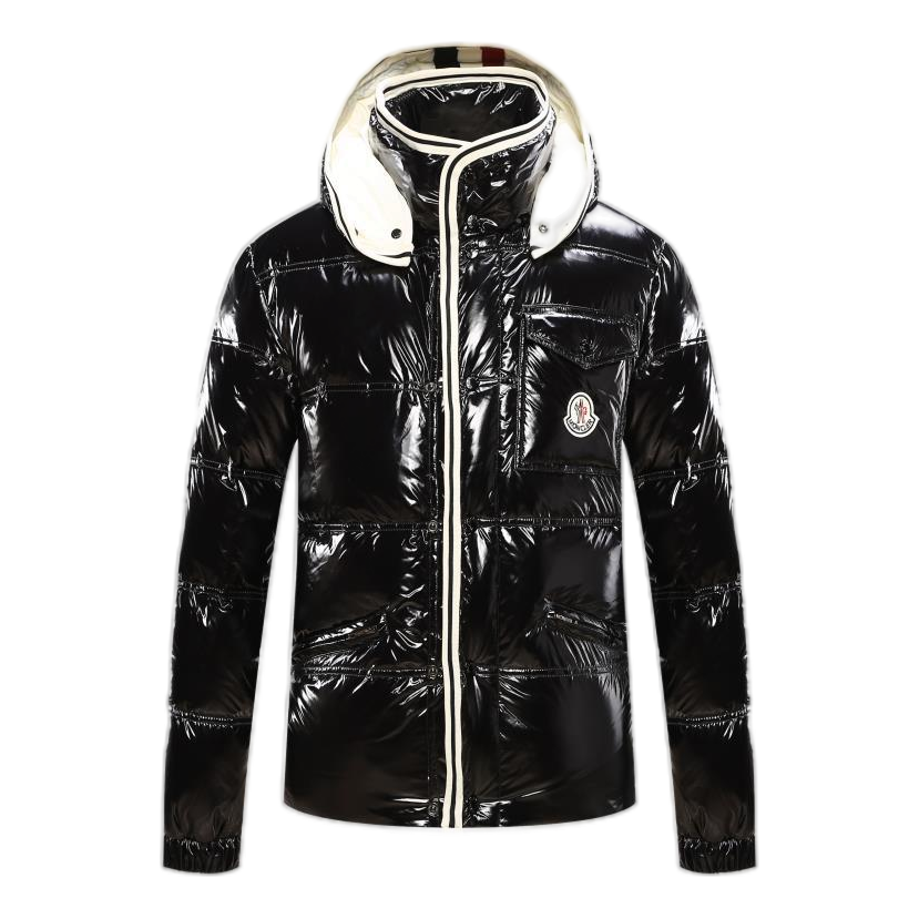 Moncler Contrast-Trim Glossy Hooded Puffer – Premium Down | Graphic Design Detail