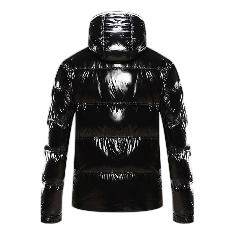 Moncler Contrast-Trim Glossy Hooded Puffer – Premium Down | Graphic Design Detail