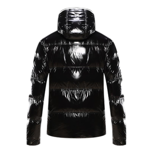 Moncler Contrast-Trim Glossy Hooded Puffer – Premium Down | Graphic Design Detail