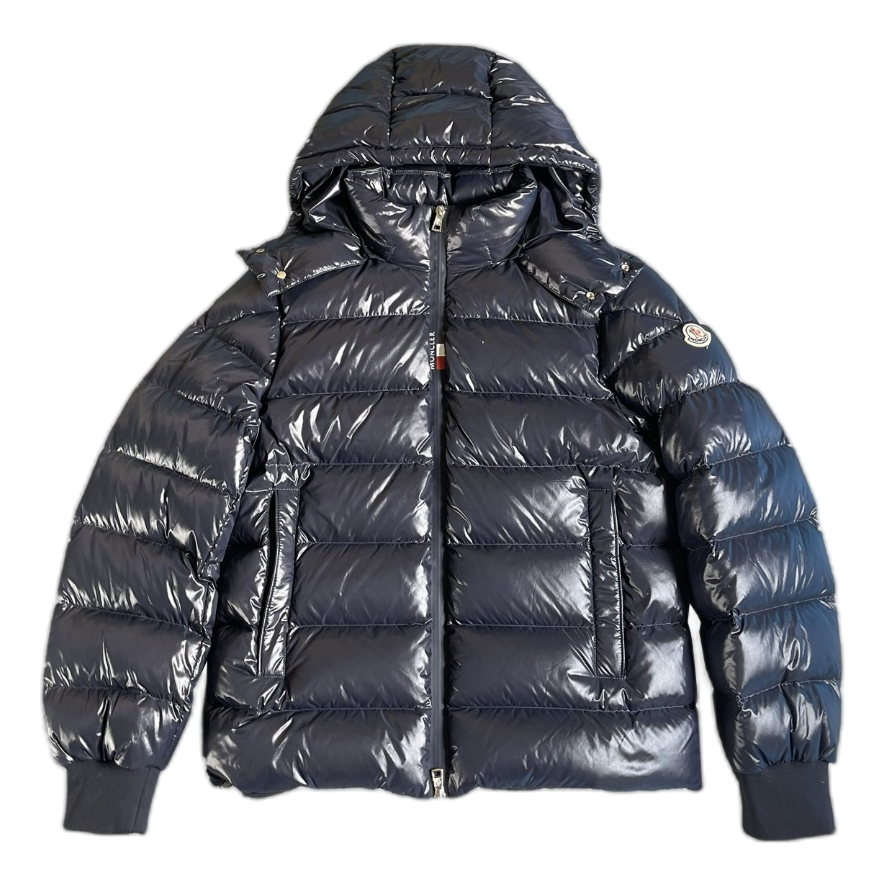 Moncler Glossy Logo-Zip Hooded Puffer – Navy | Premium Down