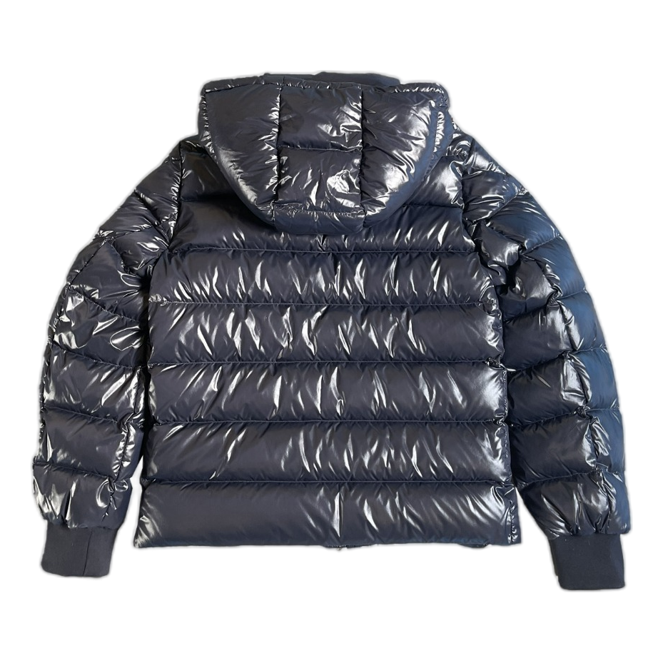 Moncler Glossy Logo-Zip Hooded Puffer – Navy | Premium Down
