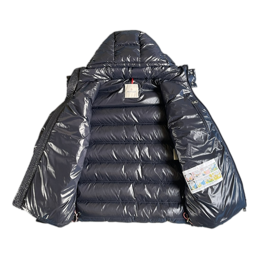 Moncler Glossy Logo-Zip Hooded Puffer – Navy | Premium Down
