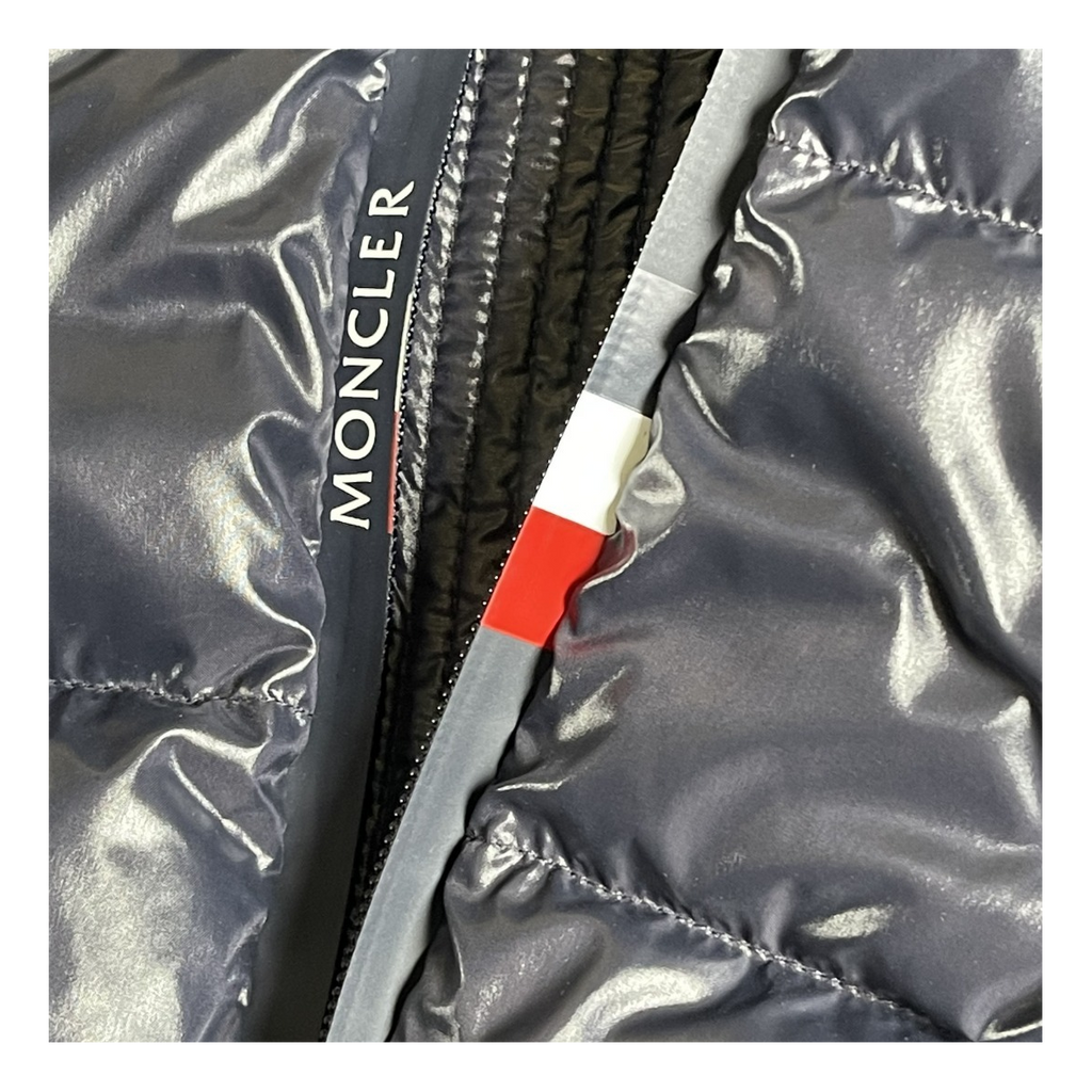 Moncler Glossy Logo-Zip Hooded Puffer – Navy | Premium Down
