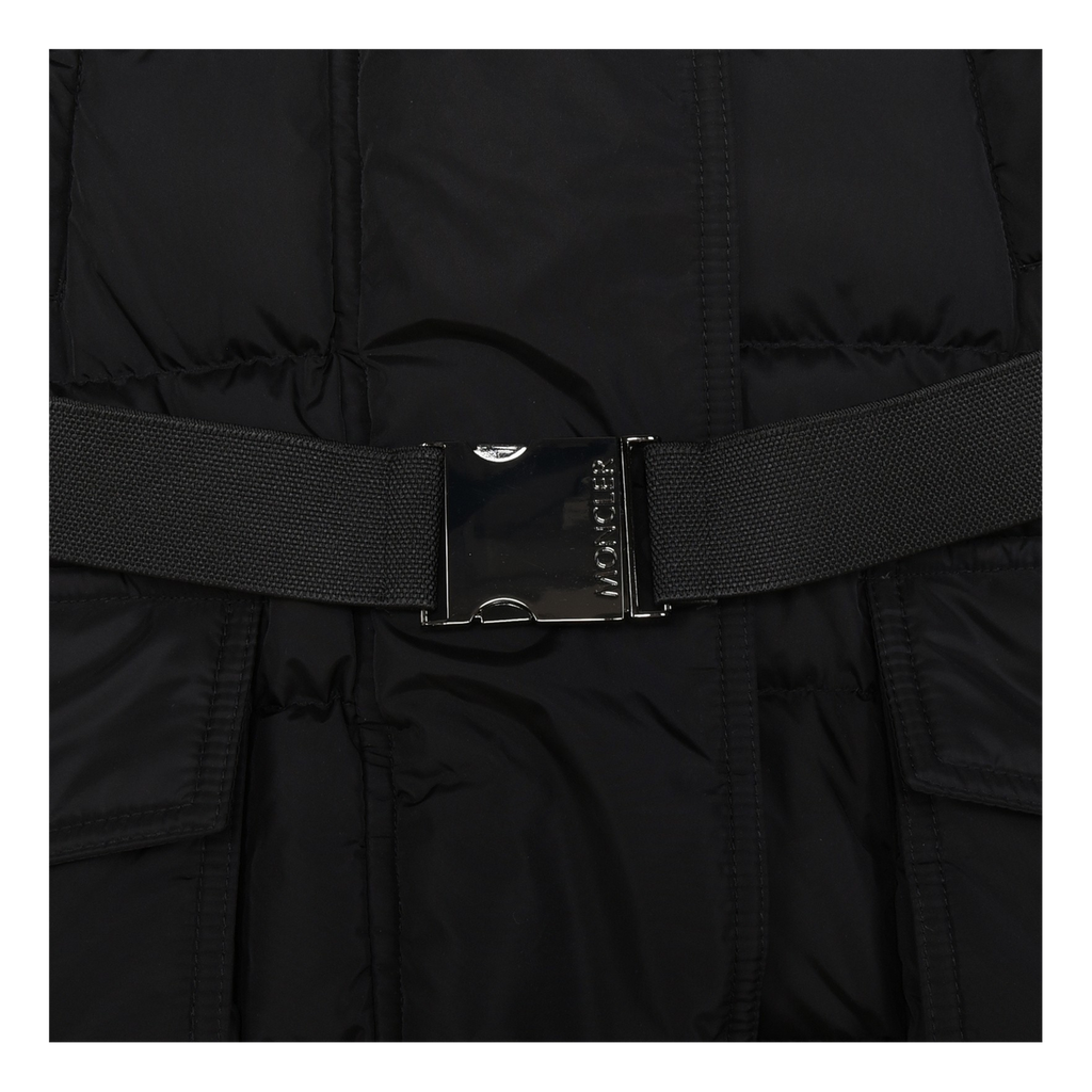 Moncler Khloe Belted Fur-Trim Hooded Long Coat – Black | Premium Down