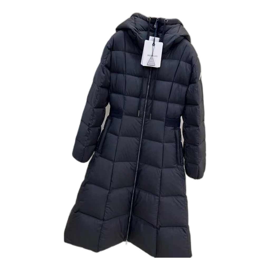 Moncler Drawstring-Hood Fitted Long Puffer – Black | Fitted Long | Drawstring Hood