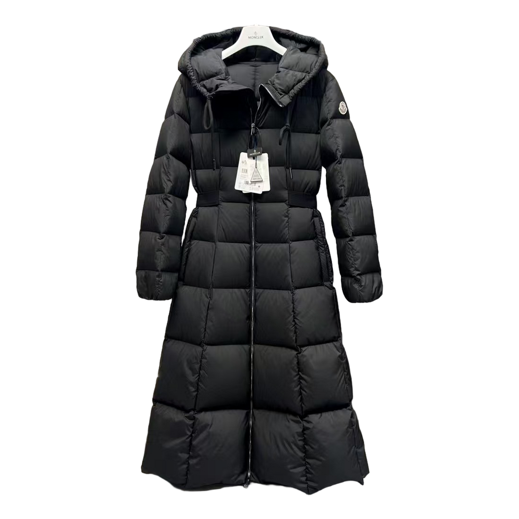 Moncler Fitted Long Hooded Puffer – Black | Fitted Long Coat | Premium Down