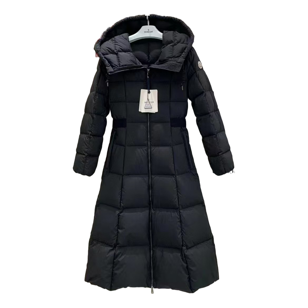 Moncler Fitted Long Hooded Puffer – Black | Fitted Long Coat | Premium Down