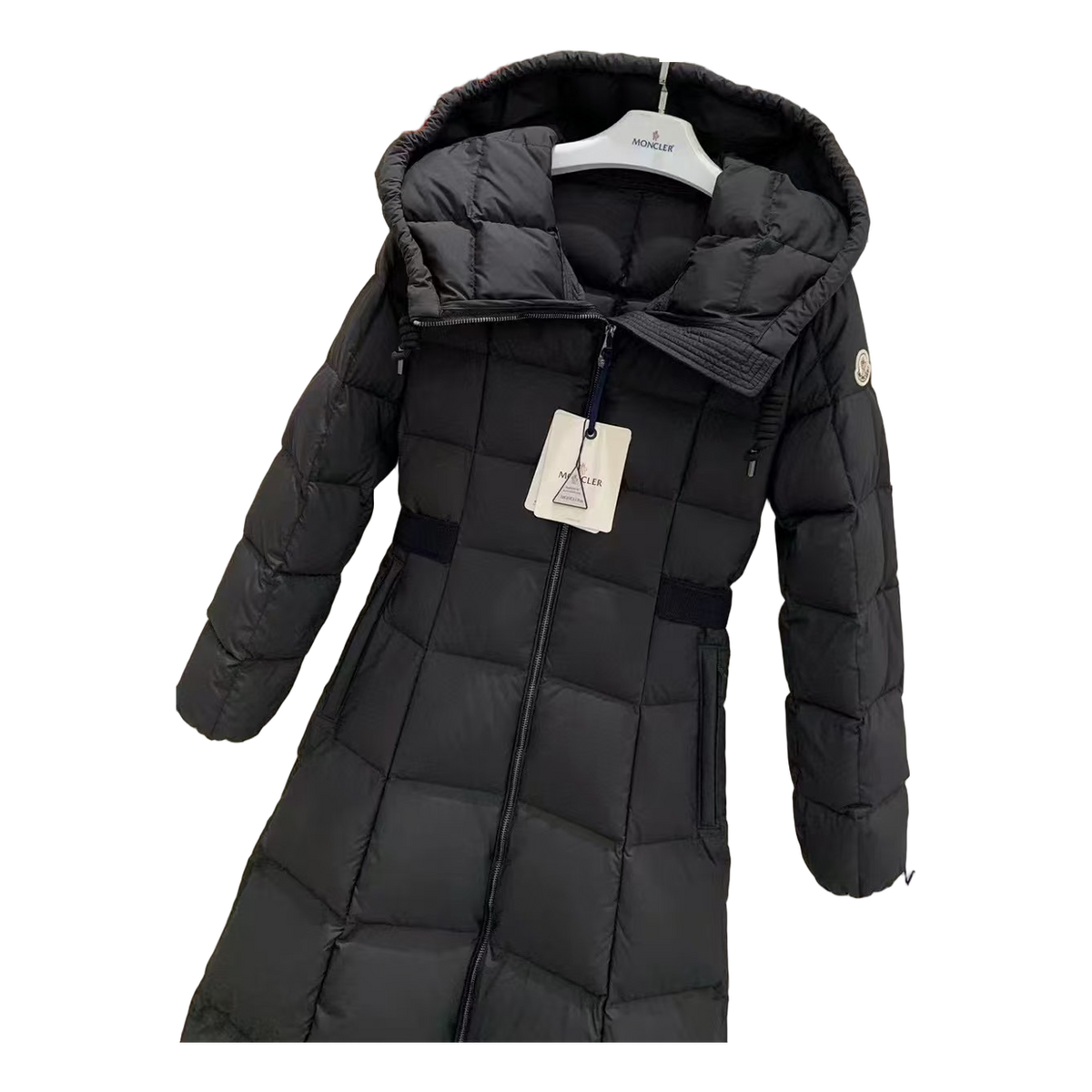 Moncler Fitted Long Hooded Puffer – Black | Fitted Long Coat | Premium Down