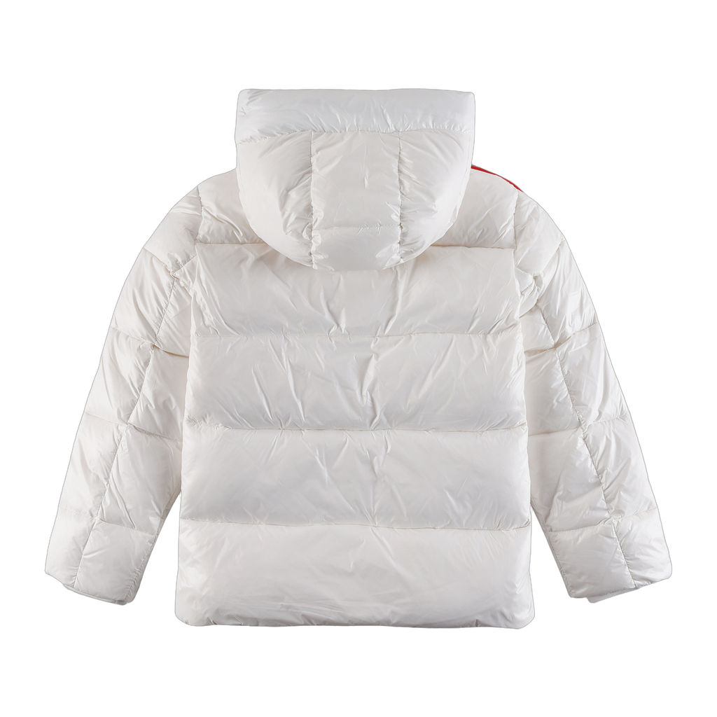 Moncler Tricolour Sleeve-Stripe Hooded Puffer – White | Premium Down