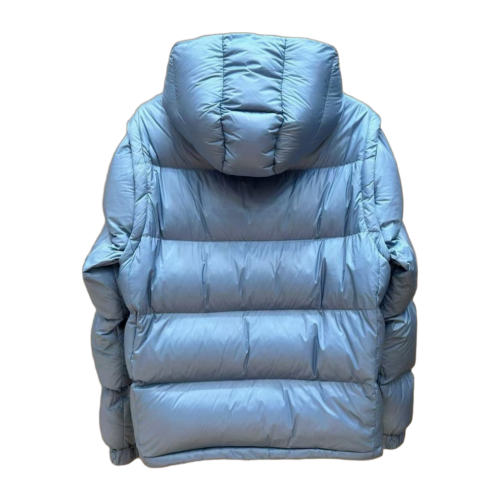 Moncler Orange-Badge Hooded Puffer – Ice Blue | Premium Down