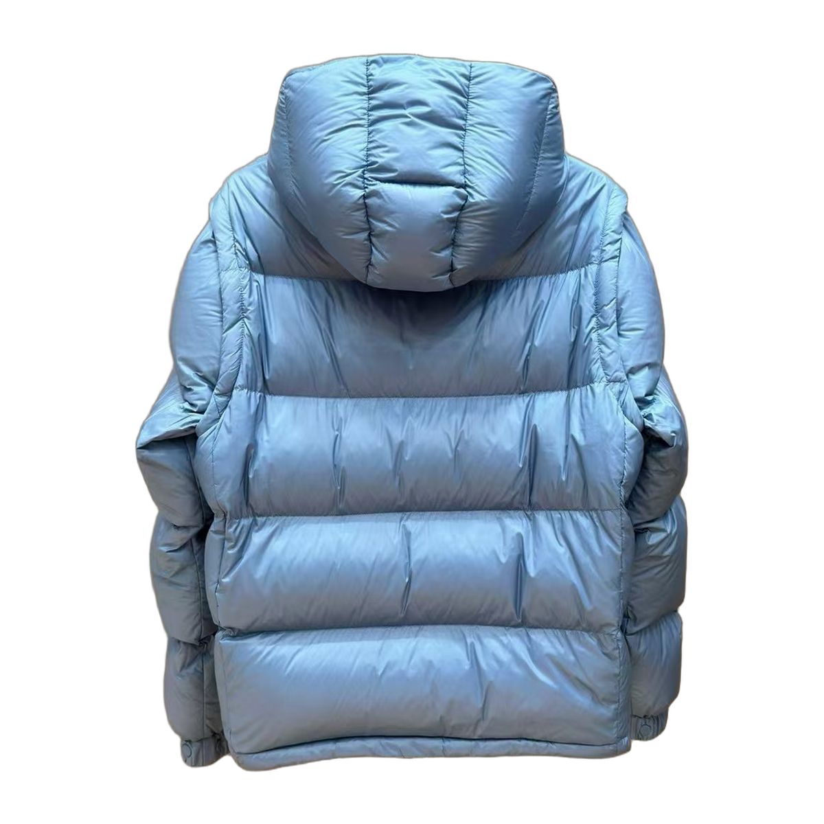 Moncler Orange-Badge Hooded Puffer – Ice Blue | Premium Down