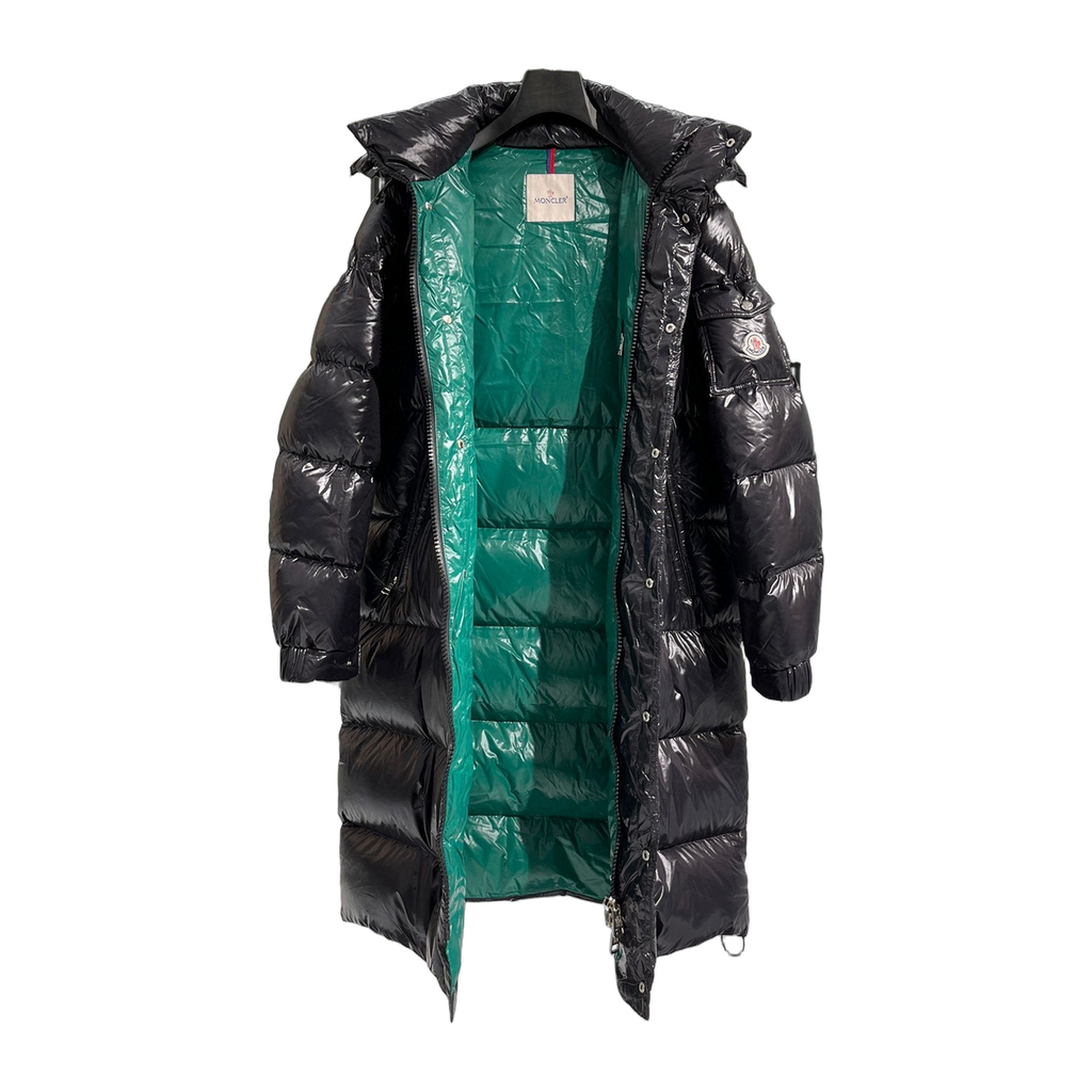 Moncler Hanoverian Glossy Hooded Long Puffer Coat – Premium Down | High-Shine