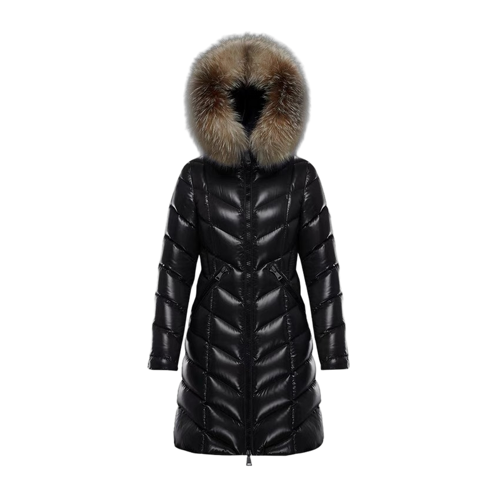 Moncler Fulmarus Chevron-Quilted Fur-Trim Long Coat – Premium Down | Chevron & Fur