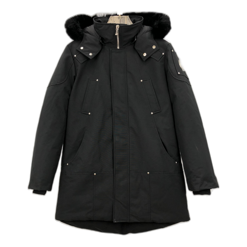 Moose Knuckles Curved-Hem Hooded Parka – Fur Trim | Black