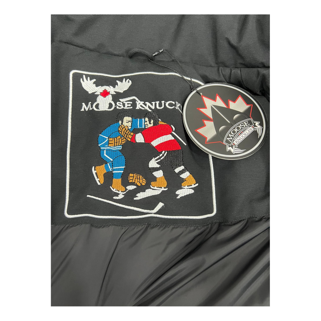 Moose Knuckles Curved-Hem Hooded Parka – Fur Trim | Black