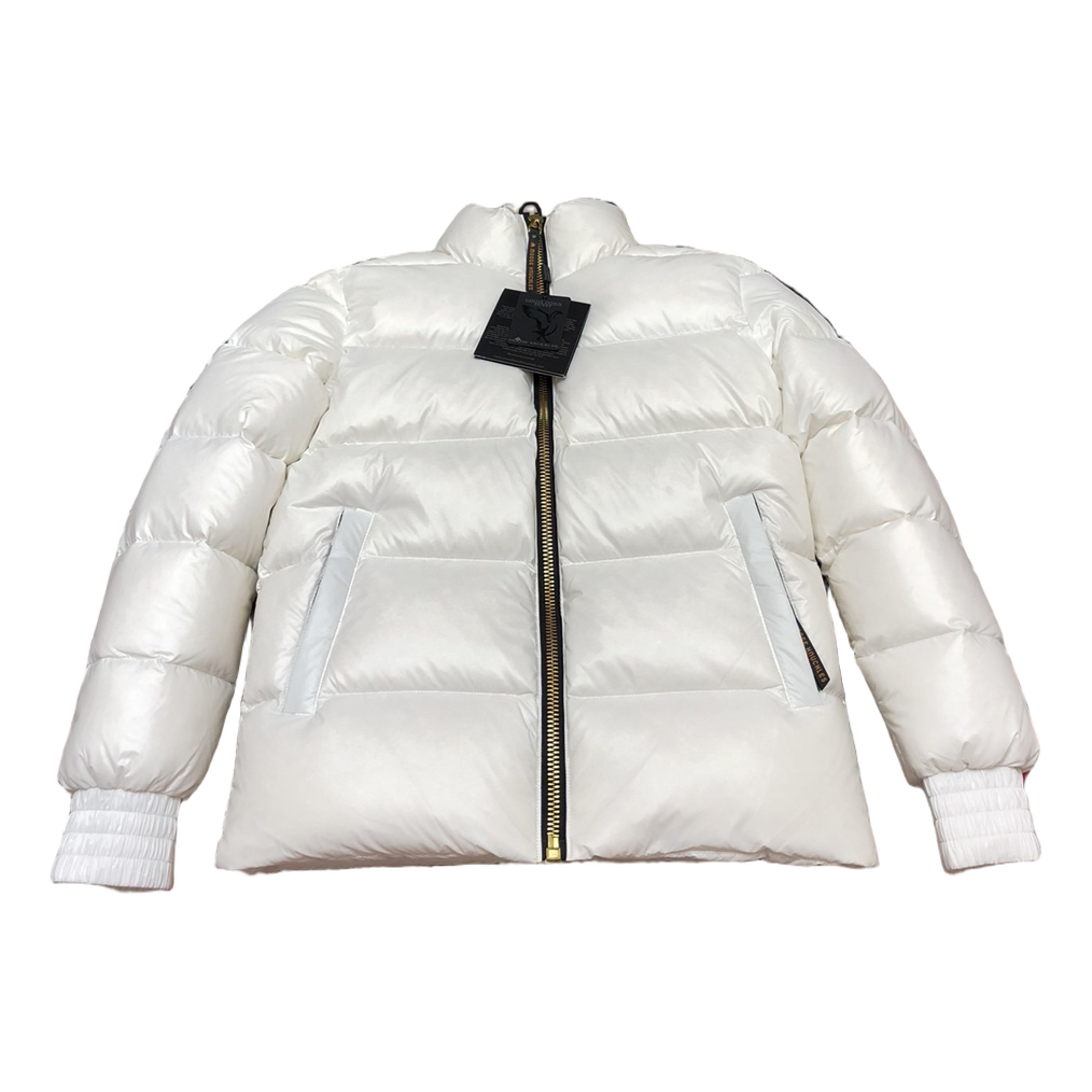 Moose Knuckles Logo-Zip Quilted Puffer Bomber – Off White | Canadian Down
