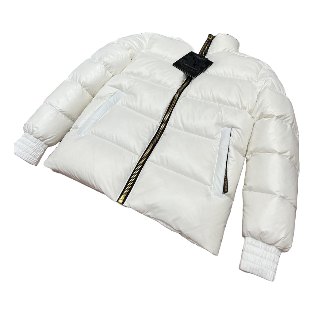 Moose Knuckles Logo-Zip Quilted Puffer Bomber – Off White | Canadian Down
