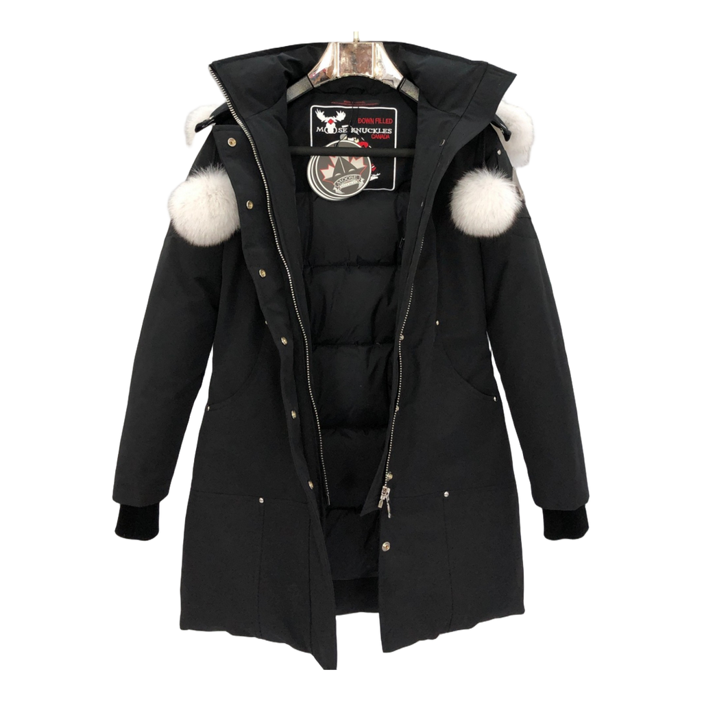 Moose Knuckles Stirling Parka – White Fur Trim | Canadian Down