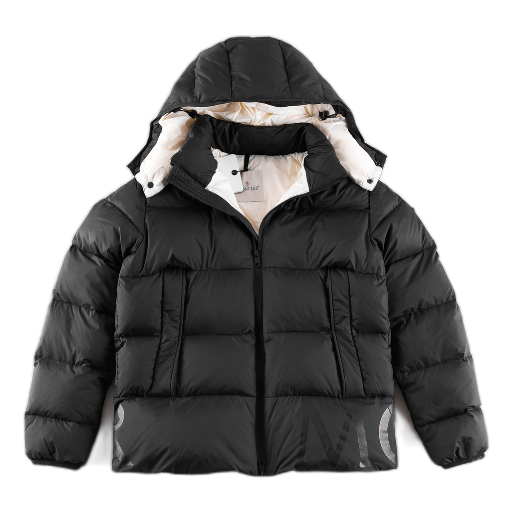 Moncler Contrast-Lined Logo-Hood Puffer – Black | Logo Hood & Contrast Lining
