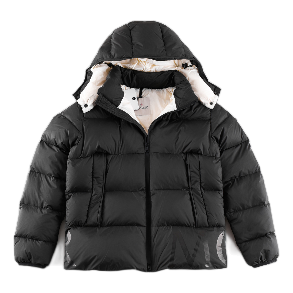 Moncler Contrast-Lined Logo-Hood Puffer – Black | Logo Hood & Contrast Lining