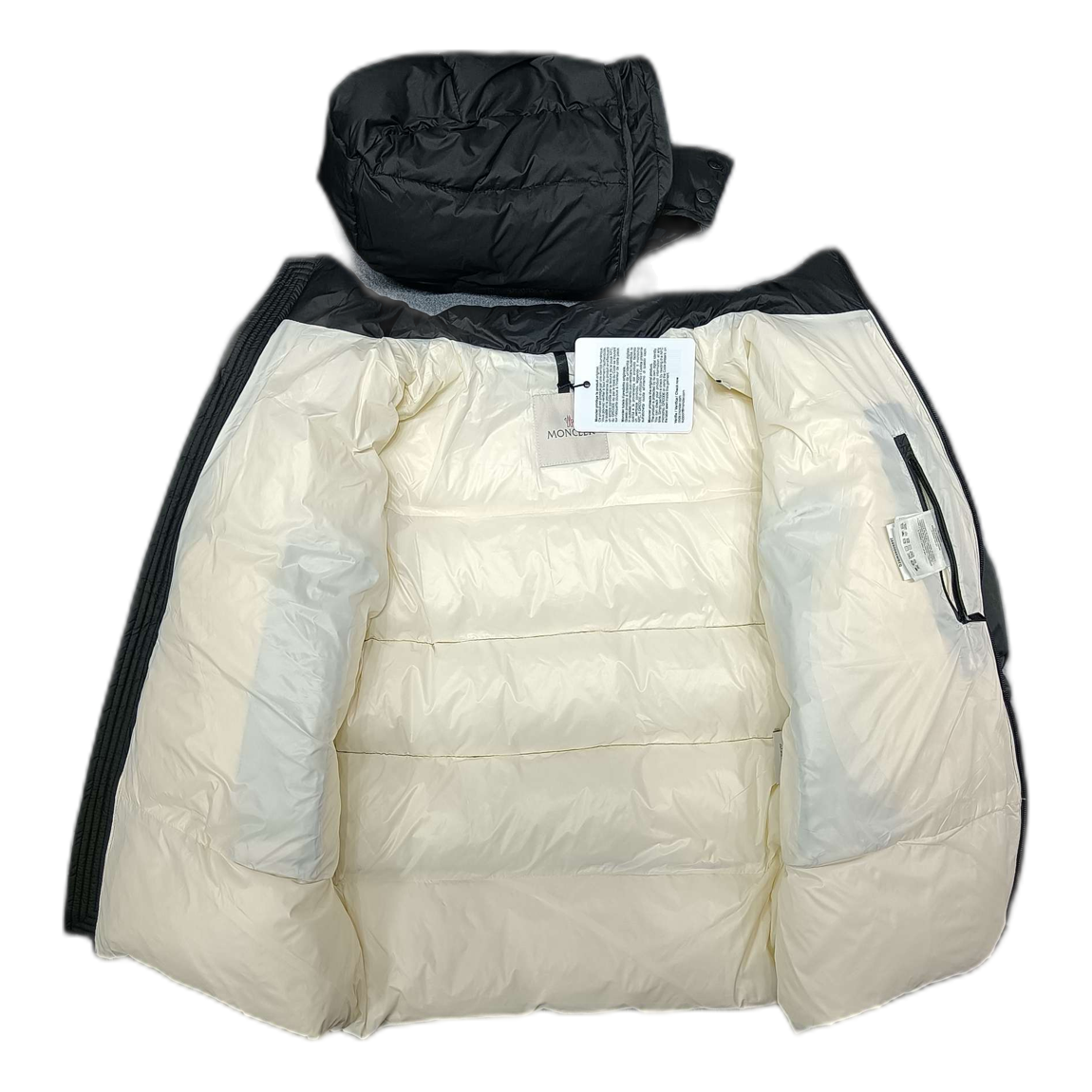 Moncler Contrast-Lined Logo-Hood Puffer – Black | Logo Hood & Contrast Lining