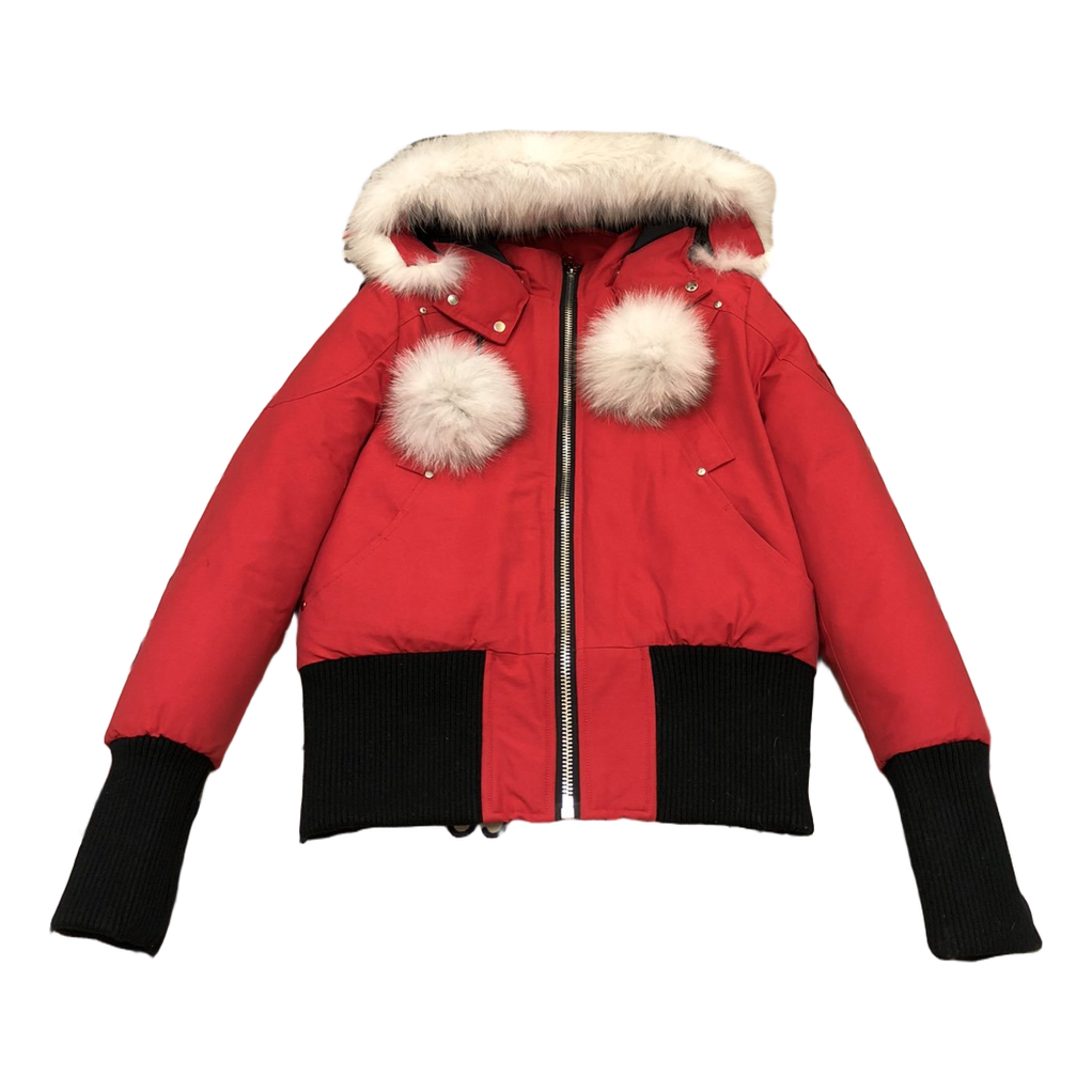 Moose Knuckles Debbie Bomber – Pom-Pom Hood | Red