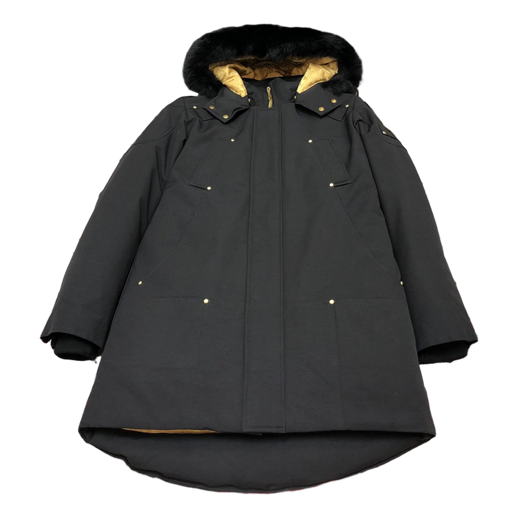 Moose Knuckles Gold-Lined Long Parka – Fur Trim | Black