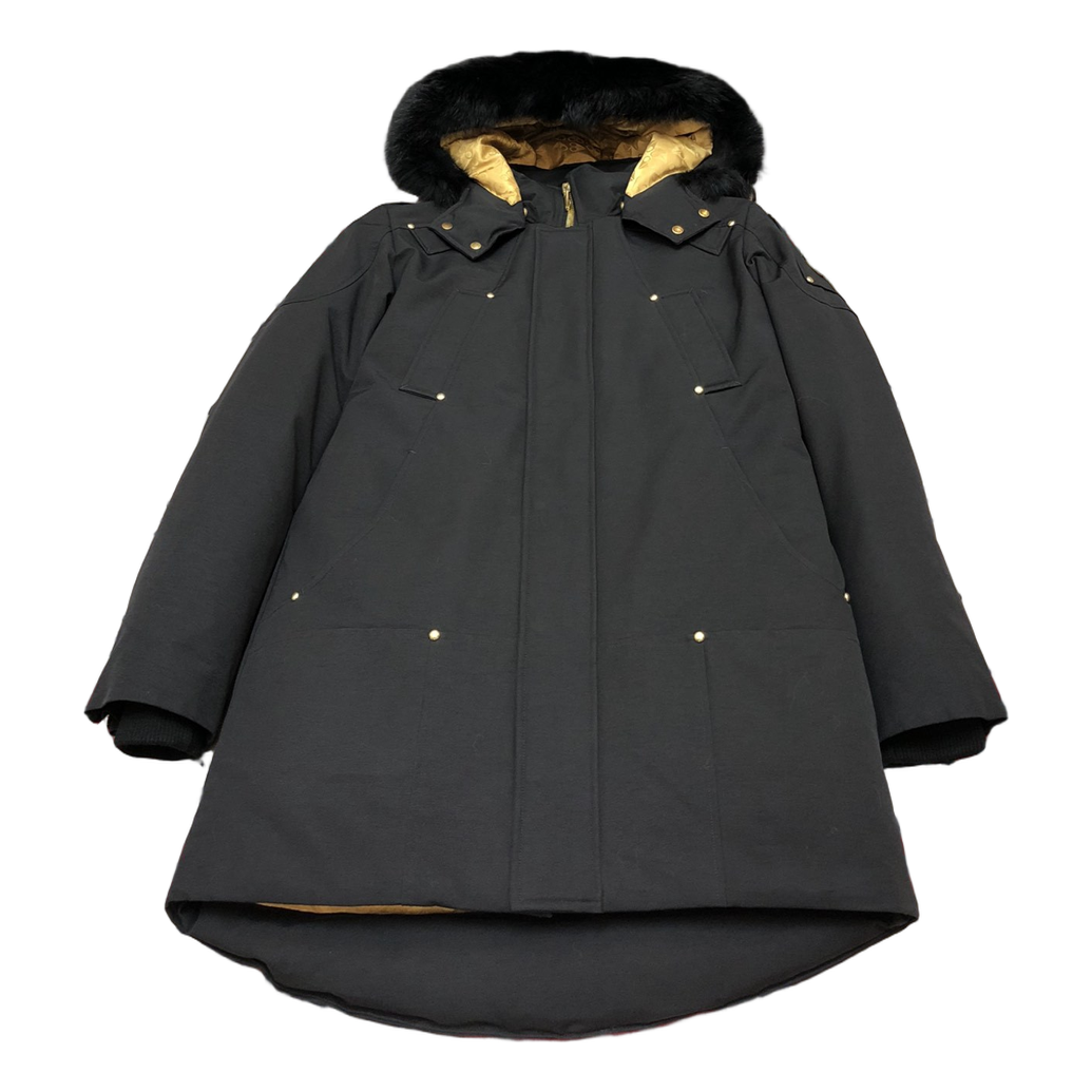 Moose Knuckles Gold-Lined Long Parka – Fur Trim | Black