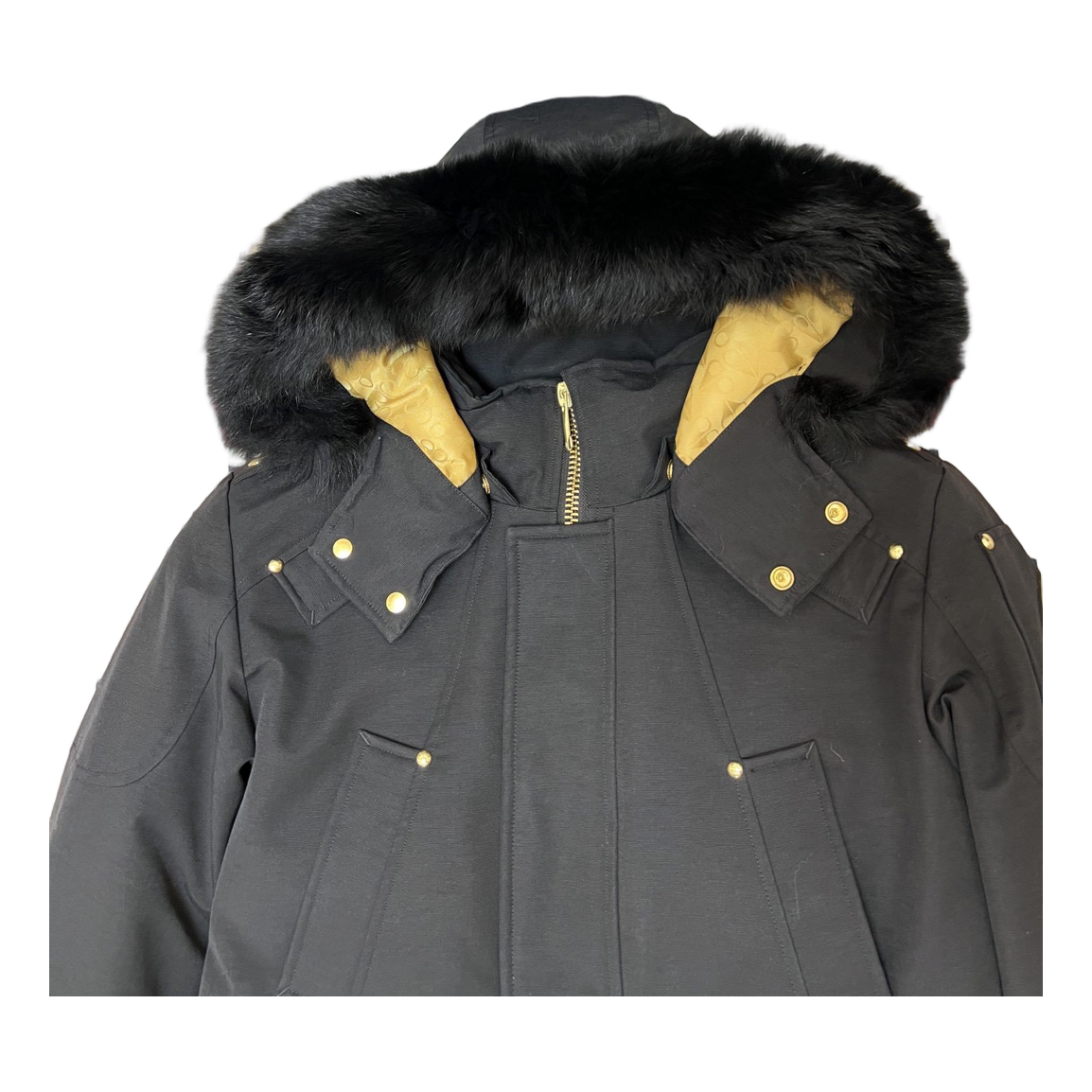 Moose Knuckles Gold-Lined Long Parka – Fur Trim | Black