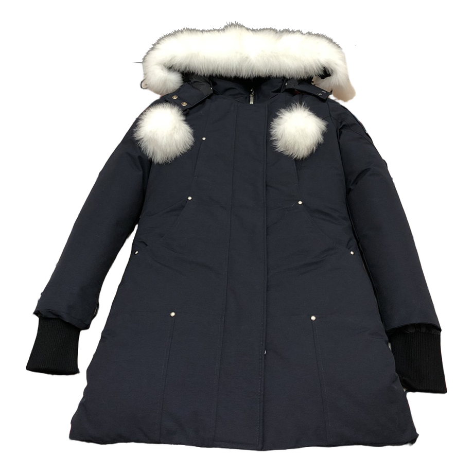 Moose Knuckles Stirling Parka – Pom-Pom & Fur Trim | Navy
