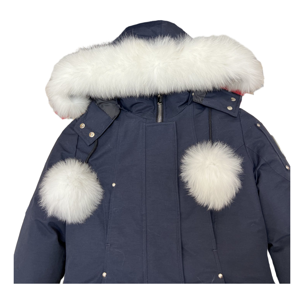Moose Knuckles Stirling Parka – Pom-Pom & Fur Trim | Navy