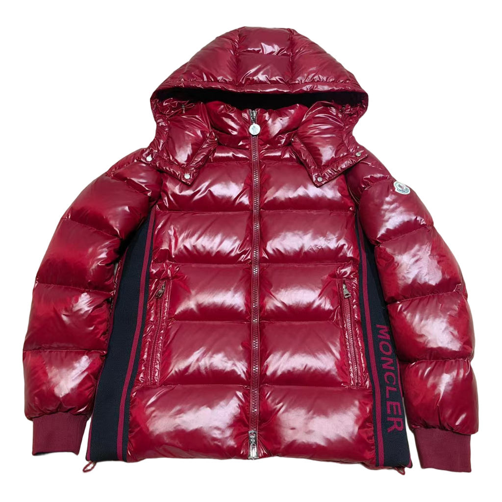 Moncler Logo-Zip Glossy Hooded Puffer – Red | Premium Down